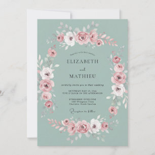 Convites Casamento Floral Impressionante em Verde Sage