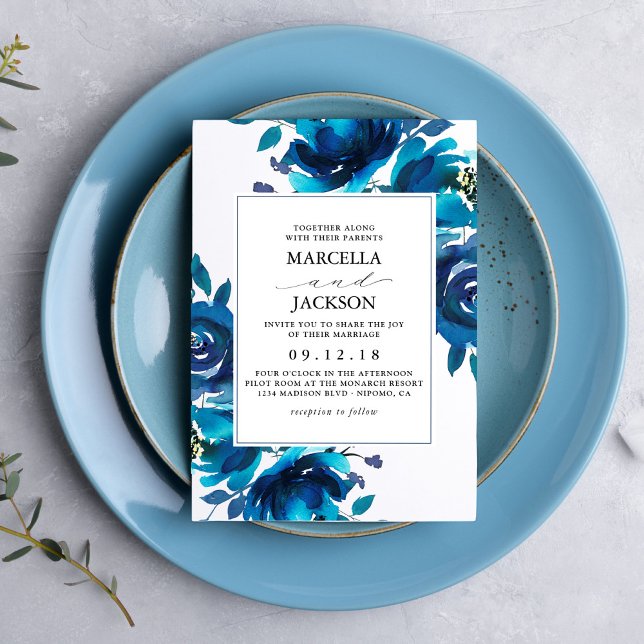 Convites Casamento Floral Índigo (Criador carregado)