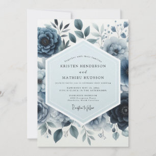 Convites Casamento Floral Índigo Mal-humorado