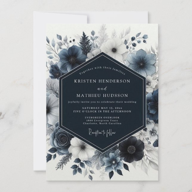 Convites Casamento Floral Índigo na Floresta (Frente)