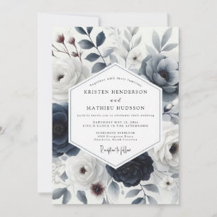 Convites Casamento Floral Invernal Azul Ardesia
