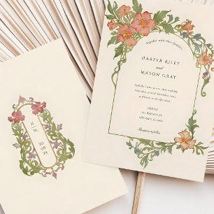 Convites Casamento Floral Íris Art Nouveau Elegante
