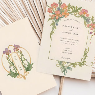 Convites Casamento Floral Íris Art Nouveau Elegante