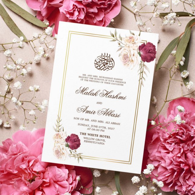 Convites Casamento Floral Islâmico Islâmico Dourado (Criador carregado)