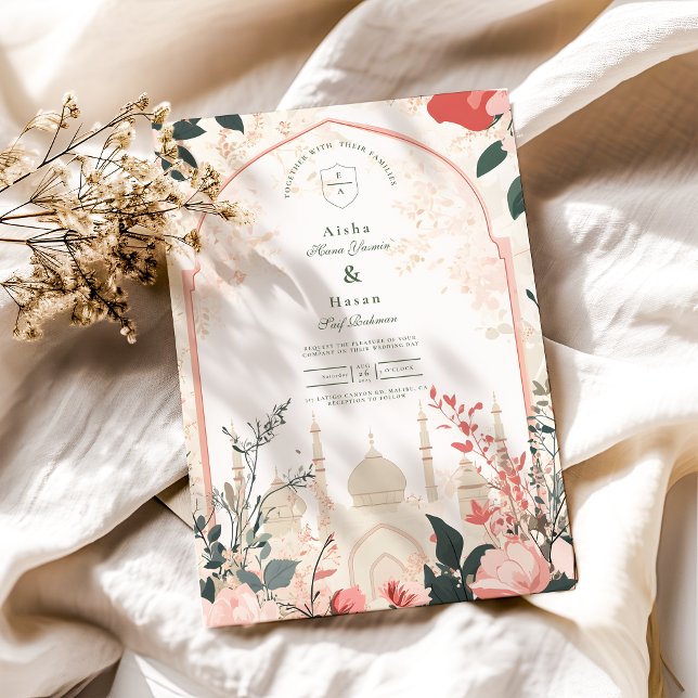 Convites Casamento Floral Islâmico Tradicional Elegante (Criador carregado)