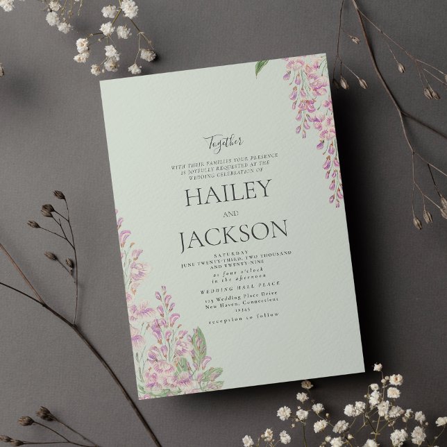Convites Casamento floral jacinto verde menta elegante rosa (Elegant mint green pink hyacinth floral wedding invitation )