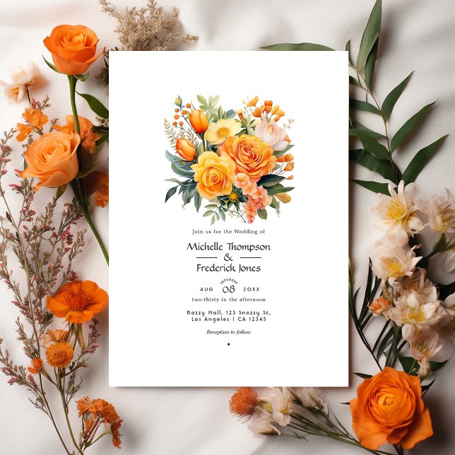 Convites Casamento Floral Laranja (Criador carregado)