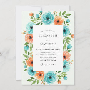 Convites Casamento Floral Laranja Azul