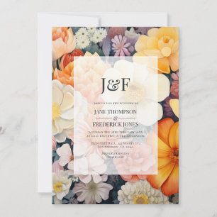 Convites Casamento Floral Laranja, Branco e Dourado
