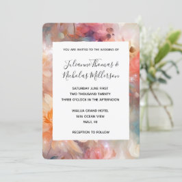 Convites Casamento Floral Laranja de Pêssego rosa