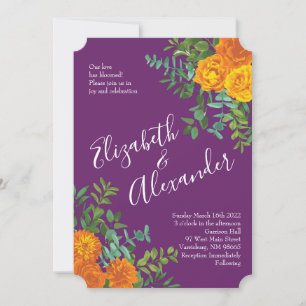 Convites Casamento Floral Laranja e Roxo de Plum Peony e Ro