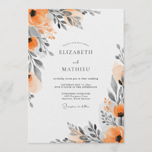 Convites Casamento Floral Laranja Pintado à Mão