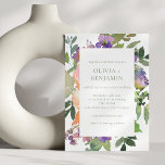 Convites Casamento Floral Laranja Púrpura com Aquarela Tudo<br><div class="desc">Boho Watercolor Purple Orange Floral Weditation with Website para RSVP e Detalhes</div>