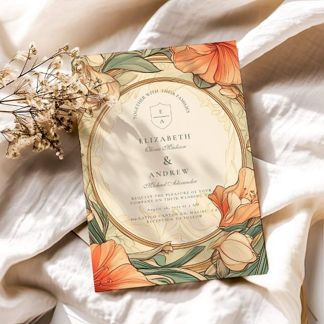 Convites Casamento Floral Laranja Queimado (Criador carregado)