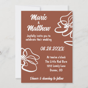 Convites Casamento Floral Laranja Queimado Clássico 