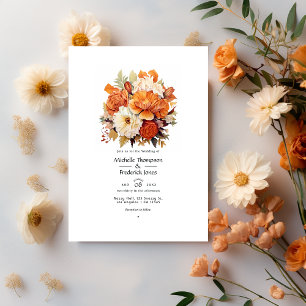 Convites Casamento Floral Laranja Queimado e Creme