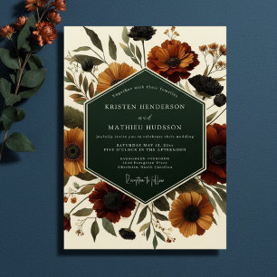 Convites Casamento Floral Laranja Queimado na Floresta