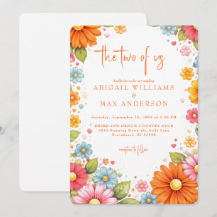 Convites Casamento Floral Laranja Retrô dos Dois