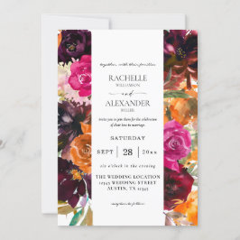 Convites Casamento Floral Laranja, Rosa Quente e Púrpura