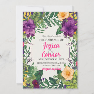 Convites Casamento Floral Laranja Roxo Deixa Cor Vibrante