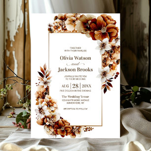 Convites Casamento Floral Laranja Russo Queimado