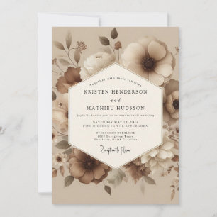 Convites Casamento Floral Lavado em Taupe
