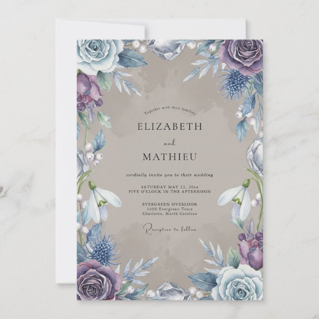 Convites Casamento Floral Lavanda Azul (Frente)