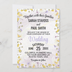 Convites Casamento Floral Lavanda e Amarelo de Flores Silve