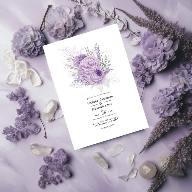 Convites Casamento Floral Lavanda e Prata (Criador carregado)