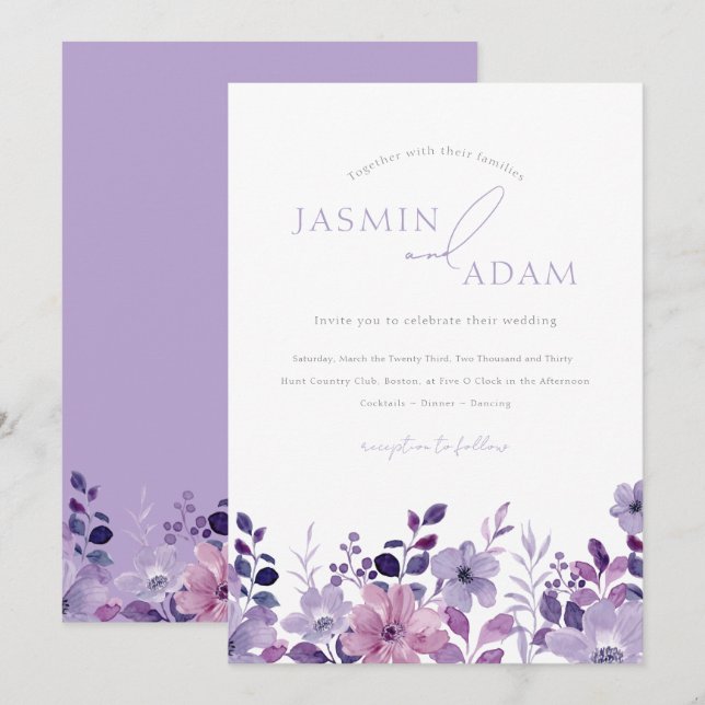Convites Casamento Floral Lavanda Elegante (Frente/Verso)