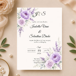 Convites Casamento Floral Lavanda Elegante