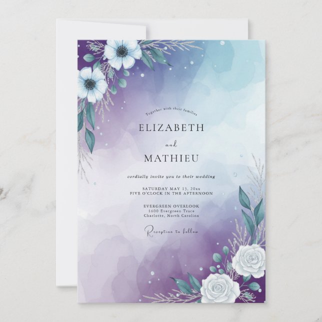 Convites Casamento Floral Lavanda Gelado (Frente)