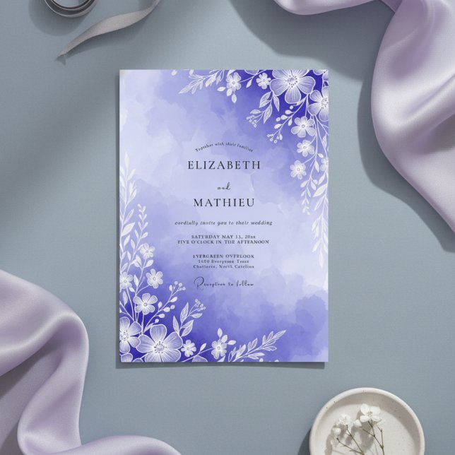Convites Casamento Floral Lavanda Pintado à Mão (Criador carregado)