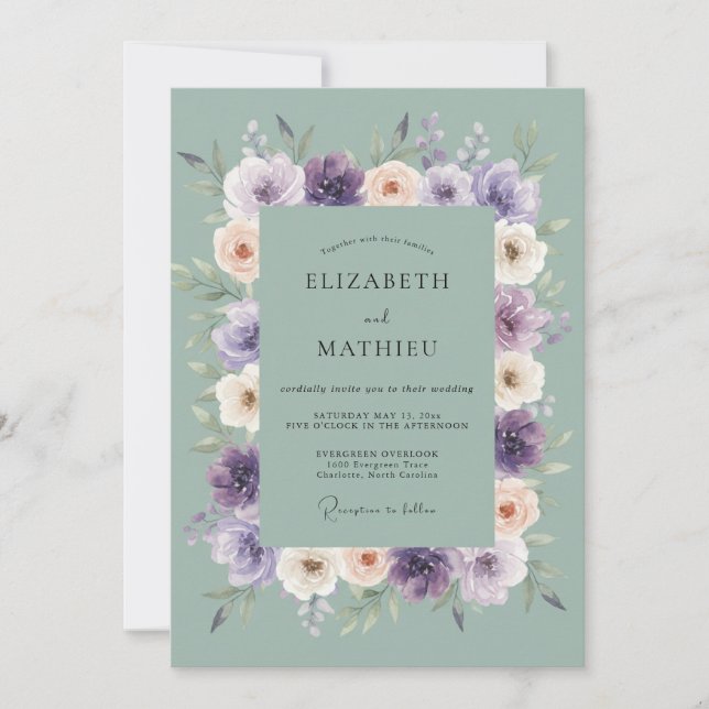 Convites Casamento Floral Lavanda Salgueiro Silenciado (Frente)