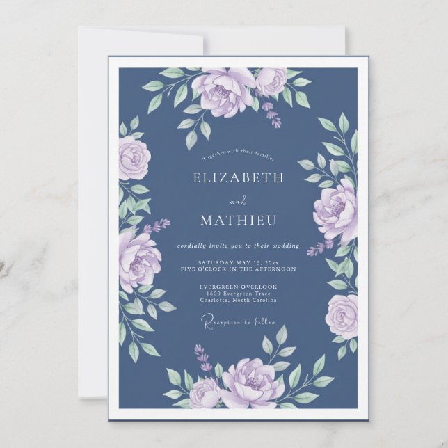 Convites Casamento Floral Lavanda Slate Moody (Frente)