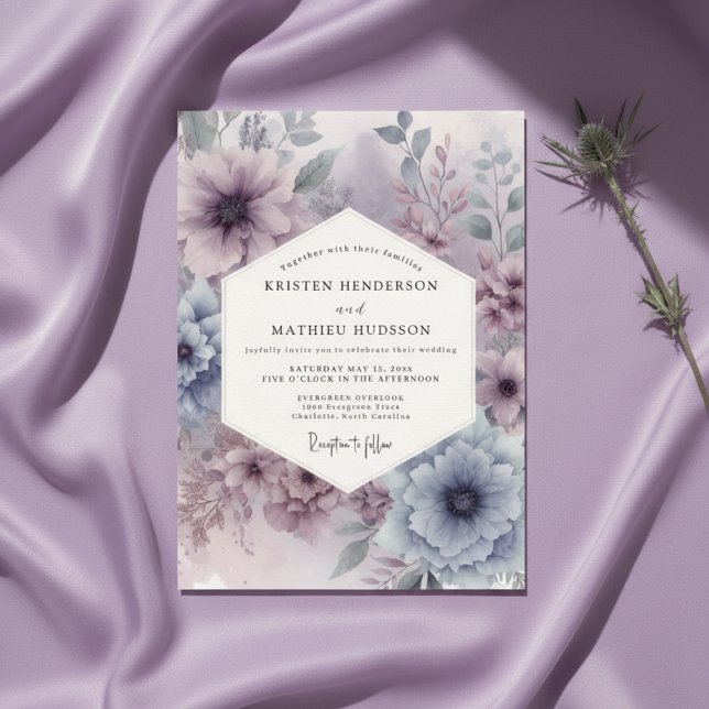 Convites Casamento Floral Lavanda Sombrio (Criador carregado)