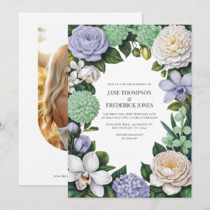 Convites Casamento Floral Lavanda, Verde Menta e Branco