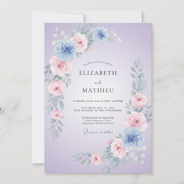 Convites Casamento Floral Lavanda Vinca (Frente)
