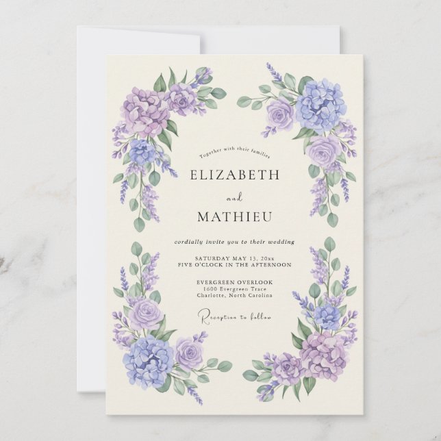 Convites Casamento Floral Leveza Lavanda Roxo (Frente)