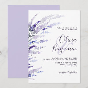 Convites Casamento Floral Lilac Com Lavanda Elegante Roxo