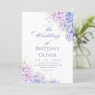 Convites Casamento Floral Lilás e Azul Moderno de Primavera