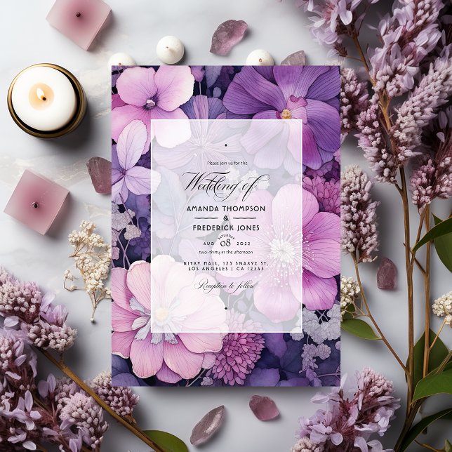 Convites Casamento Floral Lilás, Malva e Prata (Criador carregado)
