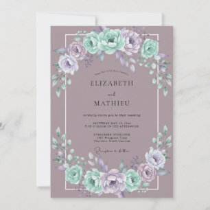Convites Casamento Floral Lilás Pintado à Mão