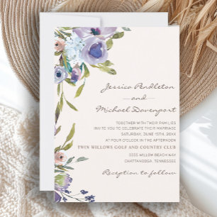 Convites Casamento Floral Lilás Roxo Azul Empoeirado Elegan