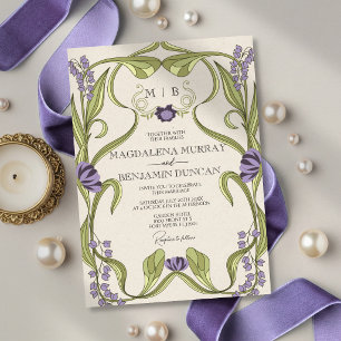 Convites Casamento Floral Lilás Roxo Vintage Art Nouveau