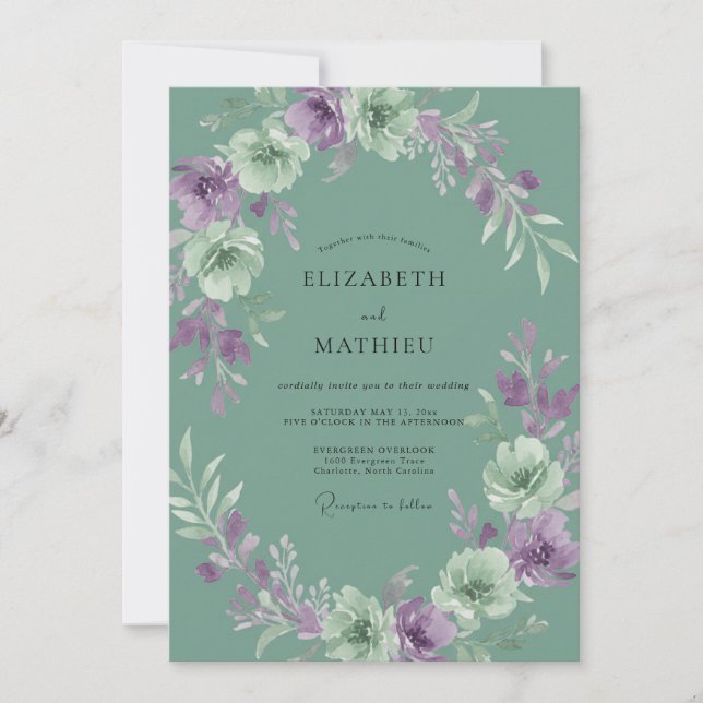 Convites Casamento Floral Lilás Verde (Frente)