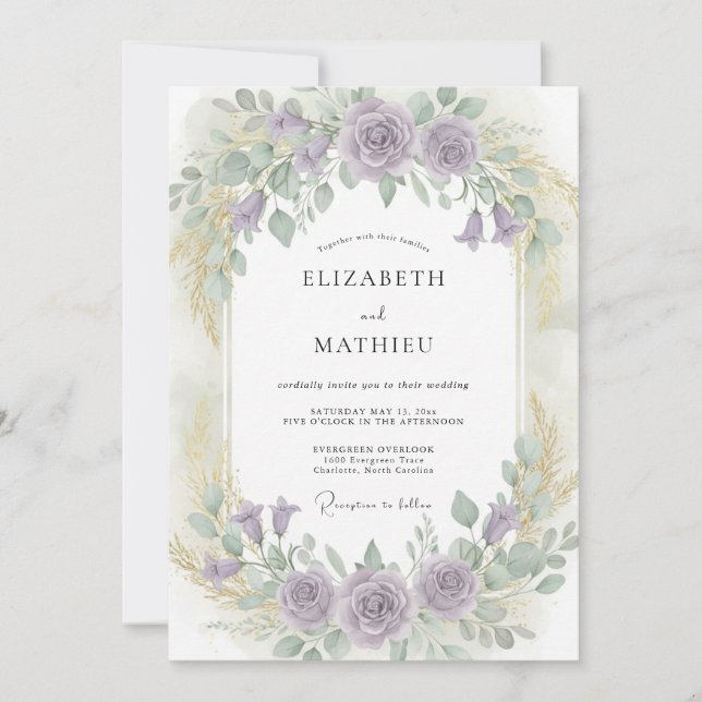 Convites Casamento Floral Lírico Lavanda (Frente)