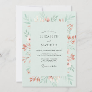 Convites Casamento Floral Lírico Verde Menta