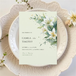 Convites Casamento Floral Lírio do Vale em Verde Salvia
