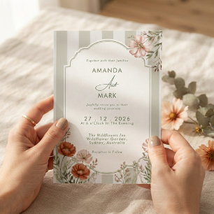 Convites Casamento Floral Listrado Jardim Inglês Flor Silve